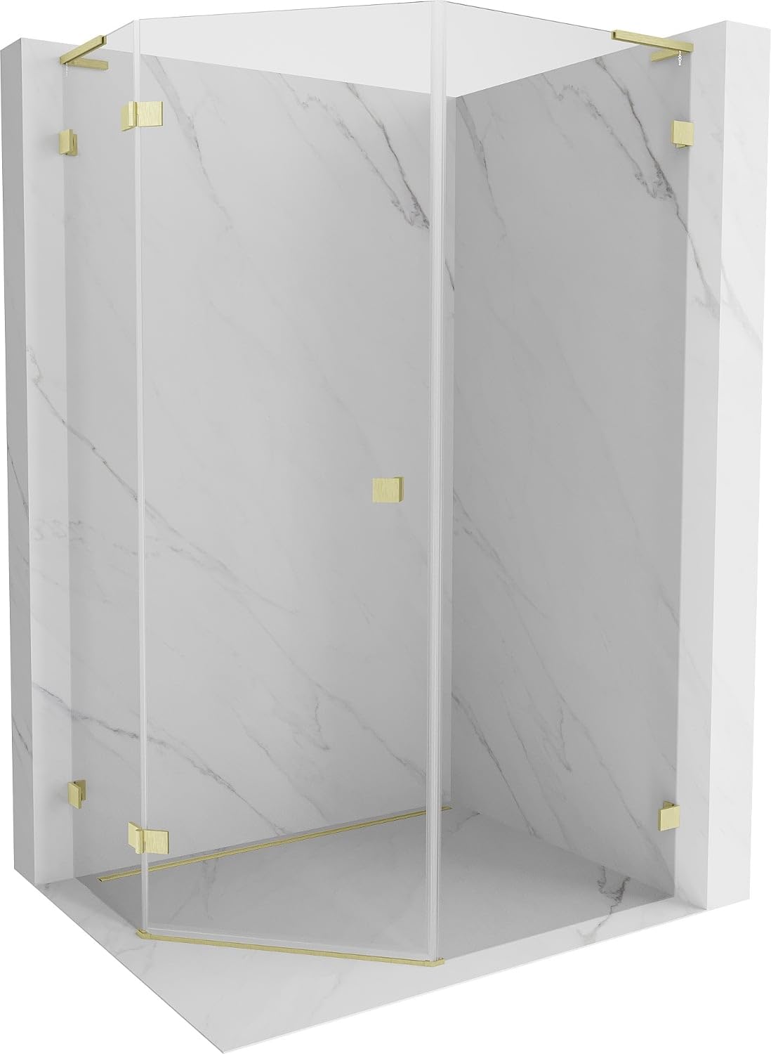 Mexen Lunar L Box Doccia Cinquagonale Porta Battente Sinistra 80x100 Trasparente Oro Spazzolato