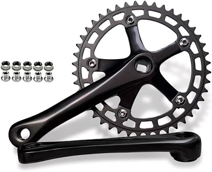 165mm Square Taper Crankset For Road Bike/Folding Bike Cranksets With 130 42T 44T Single Speed Round Chainring Crank Arm Set Fit 10-11Speed Aluminum Alloy