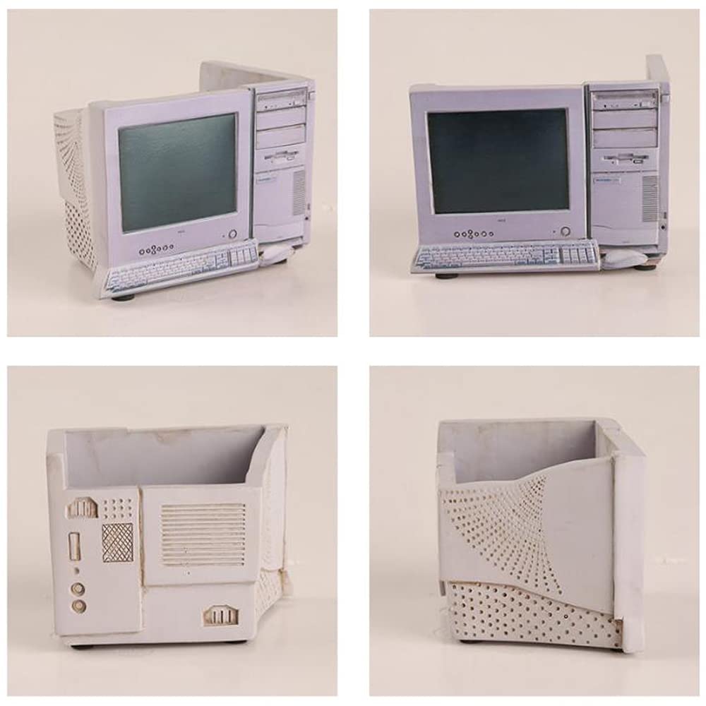 Funny live 11,9 cm Retro-Schreibtisch-Dekoration, Kunstharz, Handwerk, Ornamente, Heimbüro, Persönlichkeit, Mehrzweck-Blumentopf, für Sukkulenten, Stifthalter (Computer schwarzer Bildschirm)