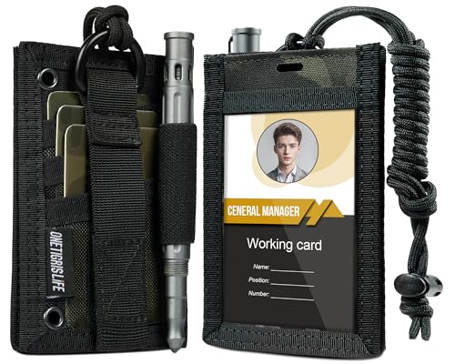 Image of OneTigris Tactical ID Card Badge Holder with Lanyard & Detachable Hook Loop