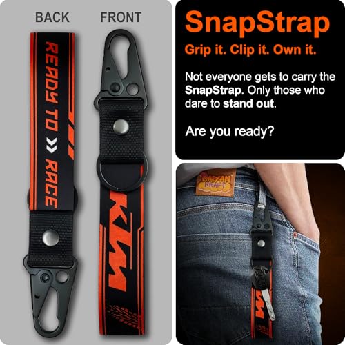 Image of SnapStrap MotoLink Carabiner Keychain Compatible with KTM Bike Strong Heavy-Duty Metal Clip with Fabric Key Ring Bike Accessory (Ebony Black)