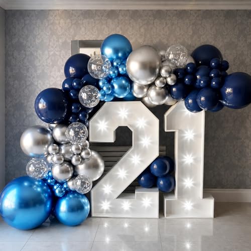 Image of Metallic Blue Silver Balloon, 60 Packs 12 Inch Different Shades Chrome Blue Balloons with Silver Confetti Balloons for Birthday Wedding Bridal Baby Shower Graduation Father's Day Decorations