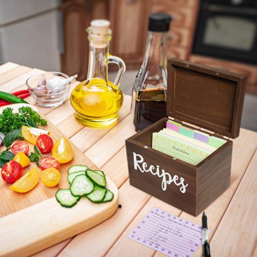 Pomeat Recipe Box,Recipe Card Box with Cards and Dividers, Wood Recipe Box for 4 x 6 In Recipe Cards- Gifts for Mom Women Wedding Bridal Shower,7.1 x 5.5 x 5 Inches