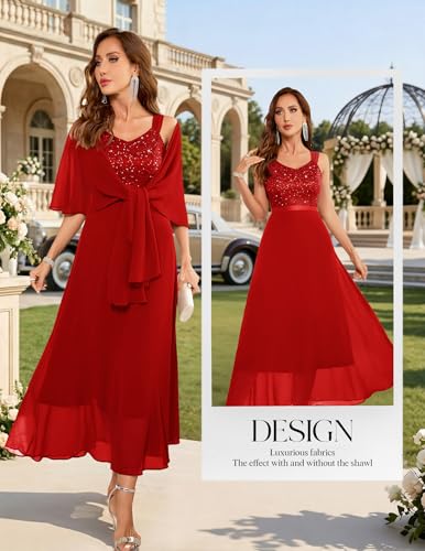 Image of BeryLove Summer Formal Wedding Guest Prom Dresses Sequin Cocktail Evening Lace Elegant Mother of The Bride Dress