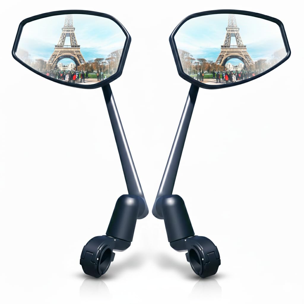 Lot 2 Rétroviseurs Vélo Universels – Gauche + Droit – Vision Large & Stable – Miroirs Antichoc Pivotants 360° – VTT VAE VTC Trottinette