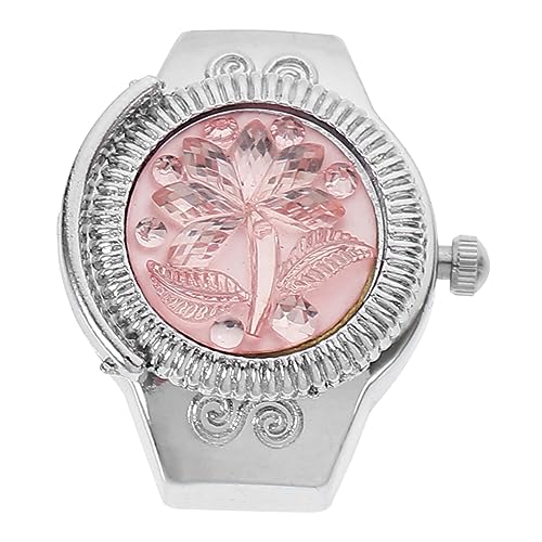 VALICLUD Fingeruhr Damen Ringuhr Kreative Schmuckuhr für Verschiedene Fingergrößen Rosa