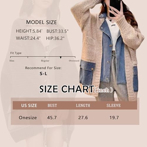 Image of FindThy Women's Trendy Button Up Cardigan Long Sleeve Color Block Jean Cardigan Coats(1373-Grey-OneSize-LB)