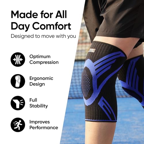 Image of Frido Active Knee Cap Support for Men & Women | Pain Relief Knee Brace | Anti-Sweat & Comfortable | Compression Knee Supporter for Joint Support, Sports, Gym & Injury Recovery (1 Pair) Blue, Medium