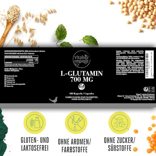 Vitabay L-glutamin Kapseln 700mMg Vegan - 360 Kapseln L-glutamin Hochdosiert - L Glutamin Kapseln Glutamine Glutaminsäure - Aminosäure L-glutamin Hochdosiert Laborgeprüft - Glutamin Vegan – Bild 6