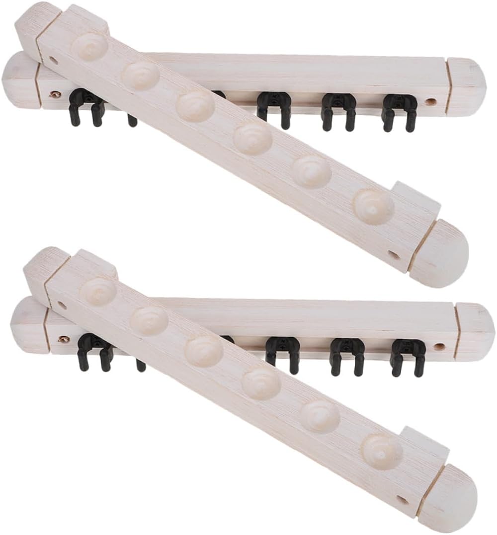 Healifty Wall Mounted Solid Wood Billiard Cue Rack 6-hole Professional Pool Stick Holder 2-pair Cue Rest Organizer for Game Room Storage