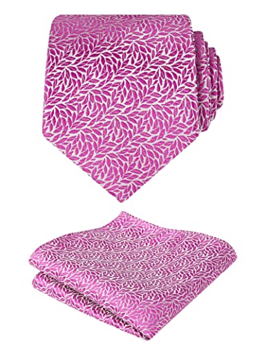 Image of Alizeal Mens 3.15inches Leaf Flower Pattern Tie Set | Floral Pattern Pocket Square Perfect for Fall Winter Business and Holiday Events