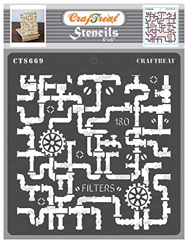 CrafTreat Pfeifenschablone zum Bemalen auf Holz, wiederverwendbar, Pfeife, Größe: 15,2 x 15,2 cm, Pipeline-Schablonen zum Malen auf Stoff, Art Journaling Schablonen zum Malen auf Leinwand Cover