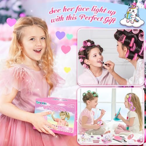 GIFTINBOX Kids Makeup Kit for Girl Toys, Washable Girls Makeup Kit for Kids with Unicorn Bag, Make Up Kit for Girls Toddler Princess Toys Christmas Birthday Gifts for Girls Age 3 4 5 6 7 8 9 10 11 12