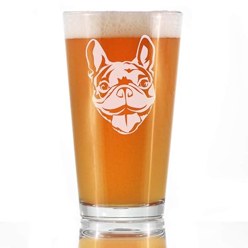 Happy Frenchie - Pint Glass for Beer - Fun Unique French Bulldog Dog Themed Décor and Gifts for Men & Women - 16 oz