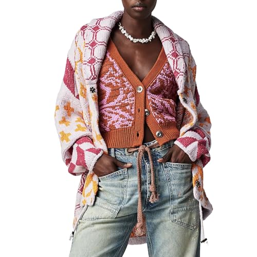 Image of Womens Knit Cardigan Sweater Button Down Oversized Sweaters Y2k Graphic Shawl Collar Fall Cardigans Coats