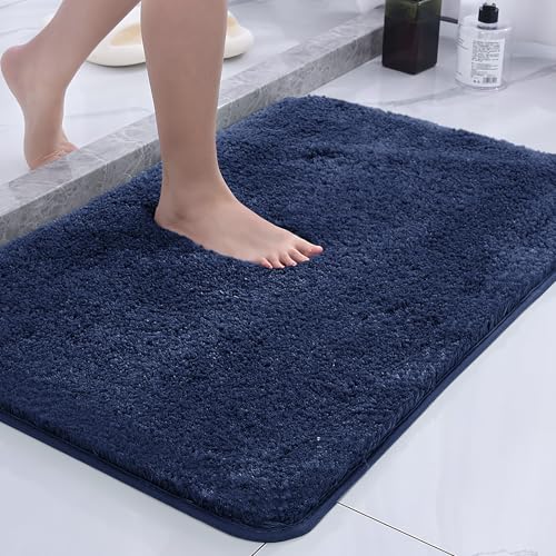 MATENGZIG Bathroom Rug, Super Absorbent and Soft Microfiber Shaggy Bath Mat, Non-Slip Machine Washable Bath Rug-16x24, Navy Blue