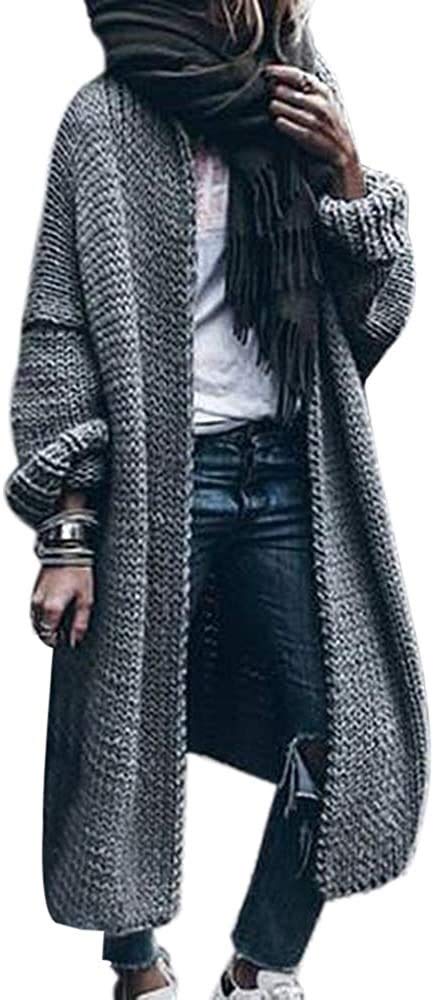 SMIMGOChunky Knit Long Cardigans For Women Uk,Ladies Long Cable Knit Oversized Waterfall Cardigan Warm Coat Pullover Sweater (Color : Gray, Size : M)