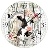 Wooden Clocks Fresh Floral Wreath Abstract Animal Table Clock Quartz Analog Quiet Shabby Chic Farmhouse Primitives Cow French Style Round Clock for Farmhouse Living Room Bedroom Kitchen Home 12 Inch