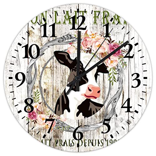 Wooden-Clocks-Fresh-Floral-Wreath-Abstract-Animal-Table-Clock-Quartz-Analog-Quiet-Shabby-Chic-Farmhouse-Primitives-Cow-French-Style-Round-Clock-for-Farmhouse-Living-Room-Bedroom-Kitchen-Home-12-Inch Wooden Clocks Fresh Floral Wreath Abstract Animal Table Clock Quartz Analog Quiet Shabby Chic Farmhouse Primitives Cow French Style Round Clock for Farmhouse Living Room Bedroom Kitchen Home 12 Inch
