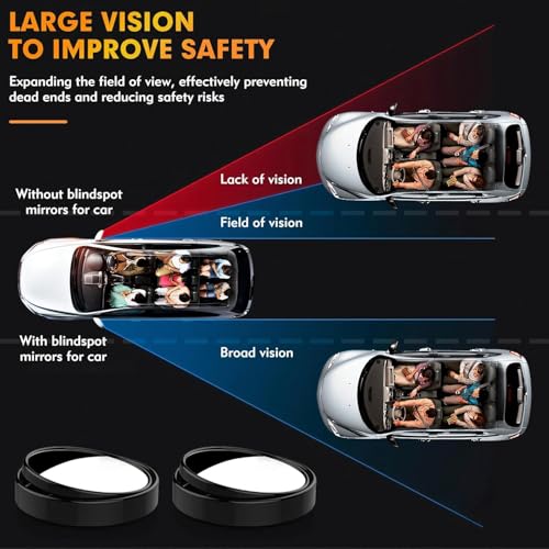 Image of Blind Spot Mirrors for Car | 360 Rotatable Convex Wide Angle Rear View Mirror | HD Crystal Glass Side Mirror | Small Blind Spot Mirror for Cars SUVs Trucks | Black | Pack of 2