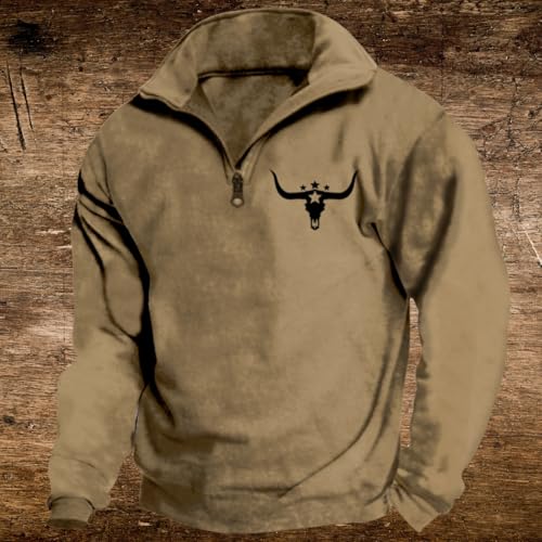 Mens Aztec Cowboy Sweatshirt Half Zipper Western 3D Print Retro Long Sleeve Casual Tribal Jacket for Fall Winter2