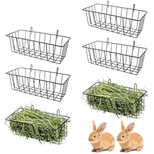 6 Pcs Rabbit Hay Feeder, Heavy Duty Metal Rabbit Hay Rack with Hooks, Bunny Hay Feeder Rack, Metal Rack Hay Holder for Rabbits Guinea Pigs, Small Animal Cage Accessories(9 x 4 x 2 Inch)
