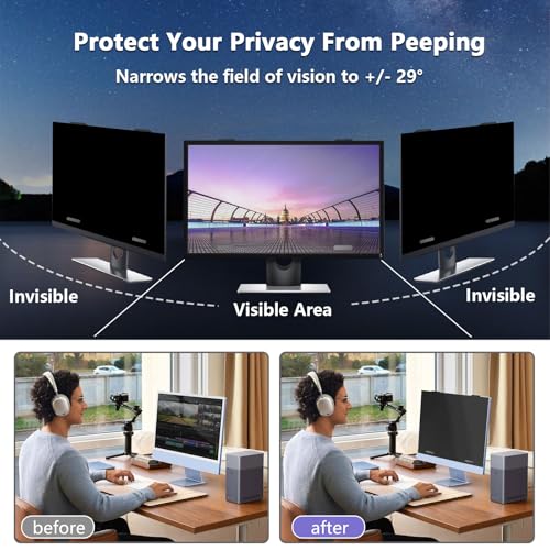 Image of Magnetic 24 Inch Privacy Screen for Monitor 16:10 Aspect Ratio Hanging Removable Privacy Screen for Computer Monitor, Anti Glare Blue Light Filter, Eye Protection
