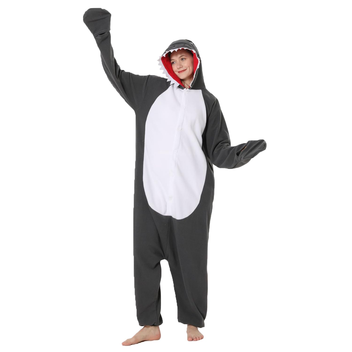 Zkomol Women's Grey Shark Adult Onesie Costumes Unisex Christmas Party Pyjamas Onesie For Cosplay Sleepwear