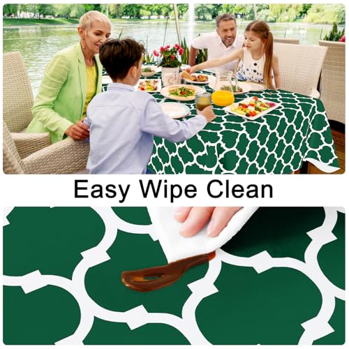 Image of Smiry Rectangle Tablecloth, Waterproof Vinyl Tablecloths with Flannel Backing for Rectangle Tables, Wipeable Spillproof Plastic Tablecloth for Dining, Indoor and Outdoor 60 inch x 84 inch, Emerald Green