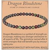 QOGIR Dragon Bloodstone Bracelet - Courage Bracelet for Women Men - Handmade Natural Gem Stone Beaded Stretch Elastic Healing Bracelets 4mm