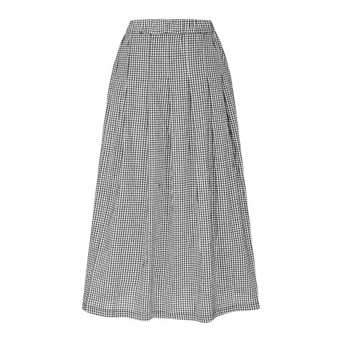 HGps8w Vintage Plaid Cotton Linen Skirt for Women 2025 Fall Elegant Elastic High Waist Loose A-Line Swing Casual Maxi Skirts4