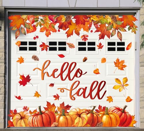 FYSUIMU 31Pcs Hello Fall Garage Decoration Magnet Stickers Pumpkin Maple Leaf Refrigerator Decals for Autumn Harvest Thanksgiving Home Party Garage Door Car