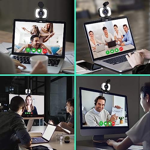 Webcam 4K, Webcam mit Mikrofon, FHD Facecam Streaming-Webcam mit Ringlicht, Stativ, Abdeckung, Web Kamera für PC Laptop Desktop Mac, Kamera PC für Live-Streaming, Videoaufnahme, Telearbeit, Konferenz – Bild 8