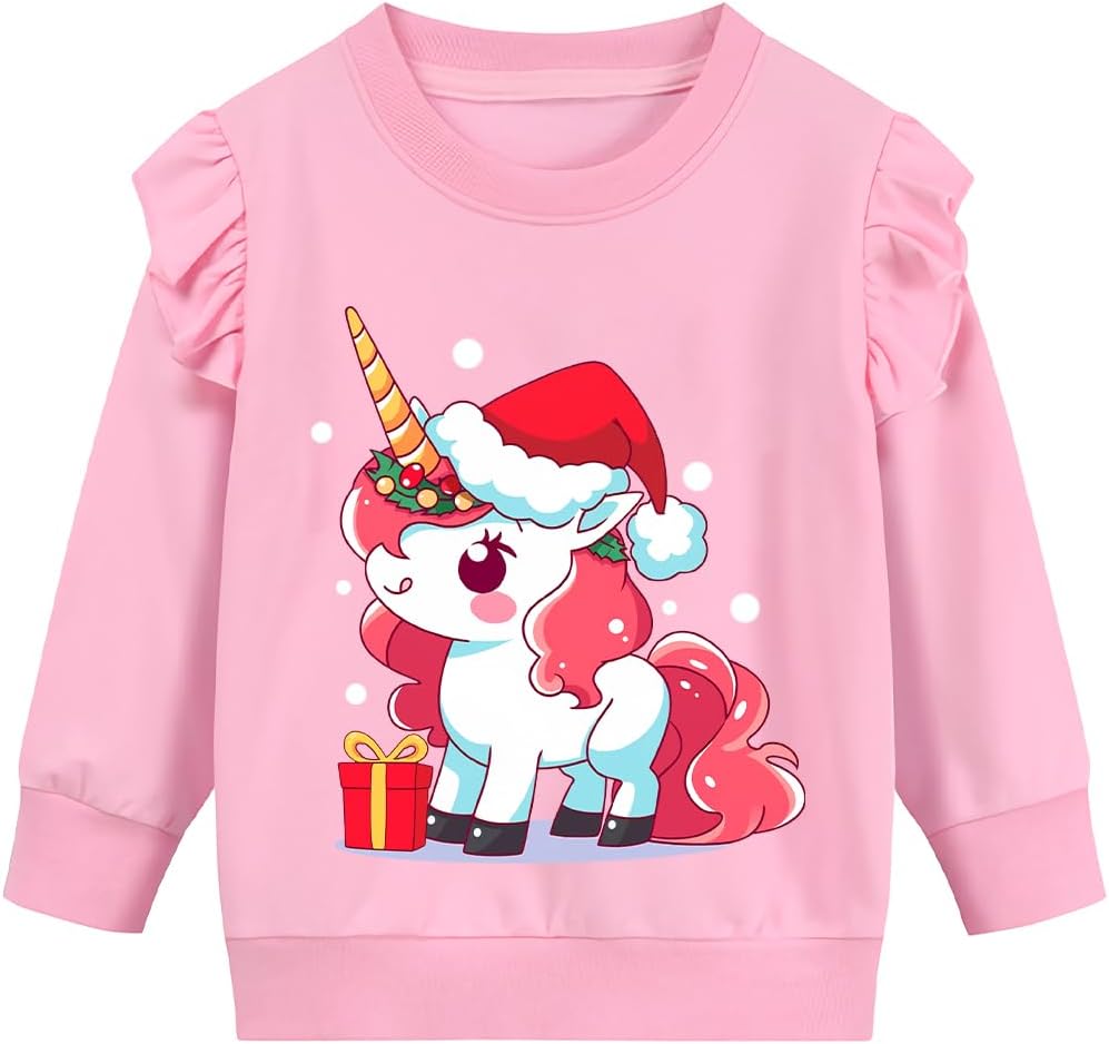 EULLA Girls Christmas Jumper Unicorn Reindeer Sweatshirt Girls Xmas Santa Claus snowman T Shirt Long Sleeves Crew Neck Clothes Age 1-7 Years