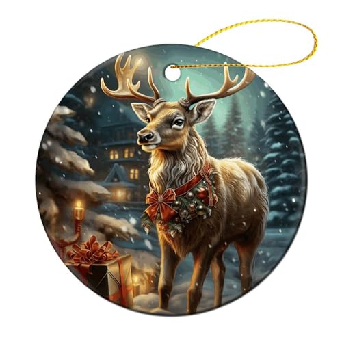 Best Friend Christmas Ornaments Gift, Reindeer Print Friendship Ornaments,Friends New Year Ornaments,Ceramic Keepsake