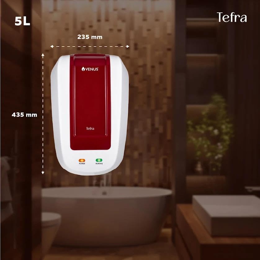 Image of Venus Tefra 5T30 5 Litre Instant Water Heater(Wine Red)| 100% Copper Element, 3000 Watts | Geyser for Bathroom and Kitchen| 5 Year Inner tank warranty | Fast Heating | Compact & Durable, Auto Shut-Off