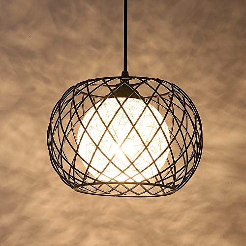 LED Pendant Light,WOWEWA Industrial Ceiling Pendant Light Fixtures Vintage Metal Rattan Lampshade,Ceiling Light Fitting Chandelier Interior for Bedroom Kitchen Restaurant Coffee Bar
