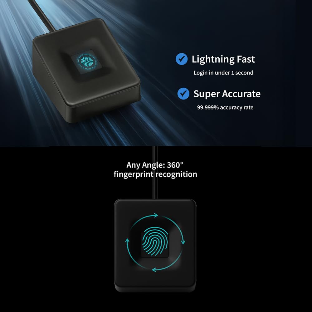 TEC SecureTouch WireKey USB skaner linii papilarnych – szybkie logowanie w ciągu 1 sekundy | Windows Hello & Hello dla firm | Rozpoznawanie 360° | Bezpieczeństwo korporacyjne - TE-FPA-CA1
