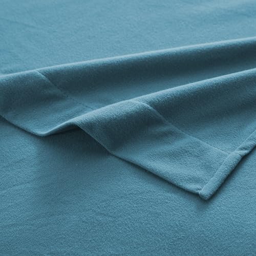 Flannel Sheets Queen Size Warm and Cozy Deep Pocket Breathable All Season Bedding Set with Fitted with Full Elastic & Built in Corner Sheet Straps, Flat and Pillowcases, Queen, Denim
