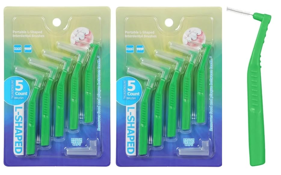 Styllent 10 PCS L-Shaped Interdental Brush Green,0.8 mm Green Interdental Brushes,Dental Brushes,Dental Picks for Interdental Cleaning Plaque Removal-image-16