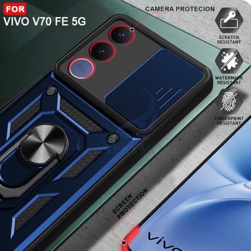 Image of AESTMO Tough Armor VIvo V70 FE 5G Bumper Back Case Cover | Ring Holder & Sliding Camera Shield Cover | 360 Degree Protection Back Case Cover for VIvo V70 FE 5G (Blue)
