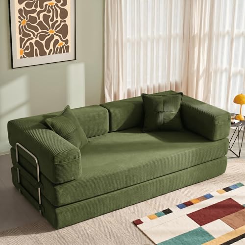 YINIX Canapé Lit Pliant 200cm Super King, Canapé Modulable Futon Boneless, Velours Côtelé avec Cadre Métal, Matelas de Sol 3 Places, Base Antidérapante,...