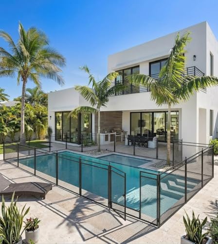 Portable Iron Pool Fence 36ft (L) 40in (H) Sturdy Metal Pool Fences for Inground Pools with Safety Pool Gate Removable Iron Mesh Pool Fence Protection Barrier Enclosure for Kids and Pets Black & Silver