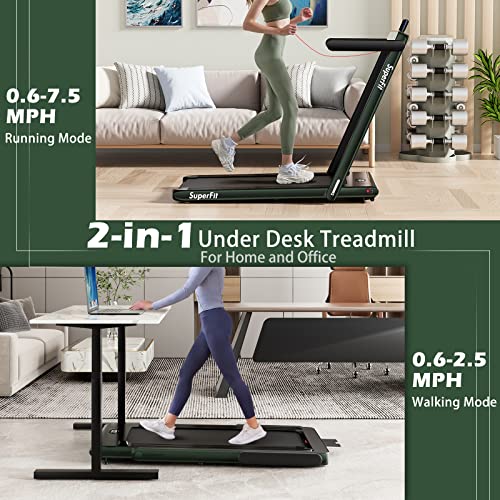 Image of Goplus 2 in 1 Folding Treadmill, 2.25HP Superfit Under Desk Electric Treadmill, Installation-Free with Remote Control, APP Control and LED Display, Walking Jogging for Home Office