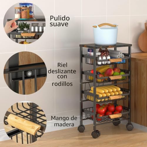 Cesta de alambre de metal de 5 niveles apilable con prácticos cajones extraíbles 8