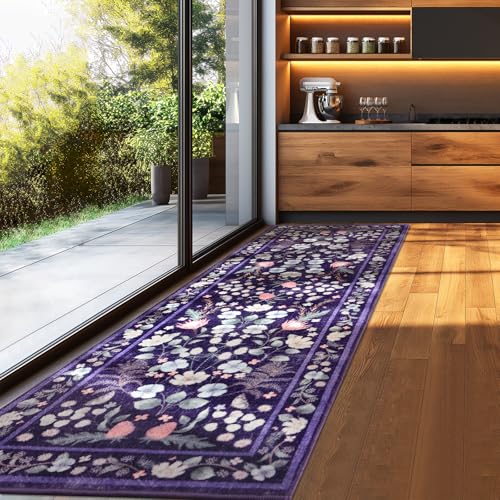 Runner Rug 2x6 pies Lavable Antideslizante Morado Azul miniatura 6