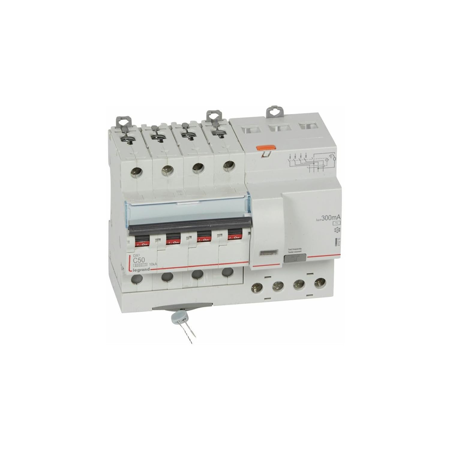411210 Legrand Disjoncteur différentiel tétrapolaire 50A 300mA type AC - DX³6000 10kA 4P