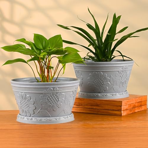Image of Eha Earth Friendly Nile Planter 9.5 inch Planters for Home Decor| Bamboo Based Plant Pot | Pack of 2 | UV Protected Pot for Plant | Flower Pot for Living Room, for Outdoor and Indoor | Azure