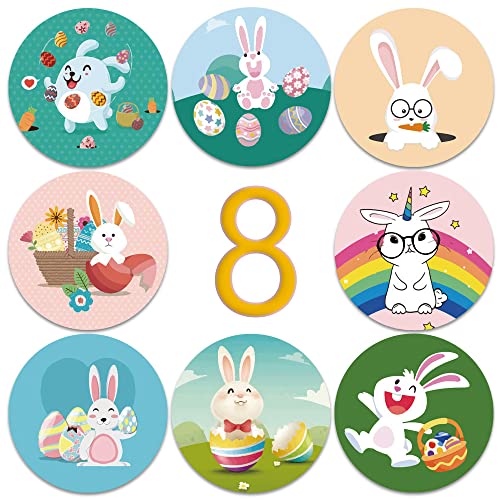 Hautn 500Pcs Easter Stickers For Kids & Teens Cute Easter Bunny Label Stickers 1 Inch Self Adhesive Decoration Stickers For Home/ Easter Party/ Book/ Gift Bag Decorations & Crafts 1 Roll 8Designs #TOP2
