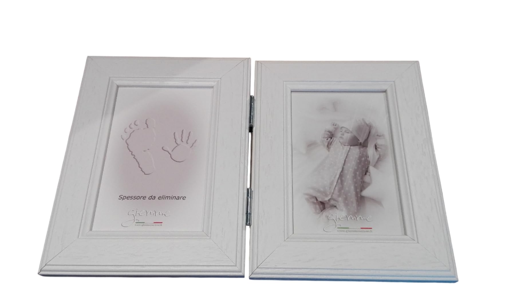 PRESTIGE & DELUXE Marco de huella de bebé con foto 2 x 15 x 10 cm – Kit Huella Pie y Mano Niño con Pasta Modelable – Marco doble recuerdo nacimiento Baby Shower Bautizo bia